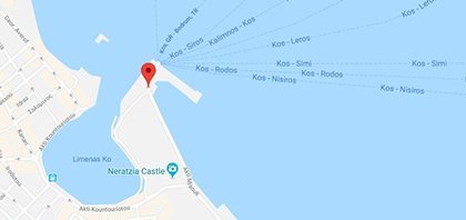 Χάρτης του λιμανιού της Κω στα Δωδεκάνησα στην Ελλάδα