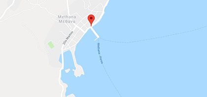 Χάρτης του λιμανιού των Μεθάνων στη χερσόνησο της Πελοποννήσου στην Ελλάδα