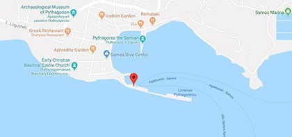 Χάρτης του λιμανιού του Πυθαγορείου Σάμου στα νησιά του Βορείου Αιγαίου στην Ελλάδα