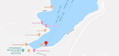 Χάρτης του λιμανιού της Σύμης στα Δωδεκάνησα στην Ελλάδα